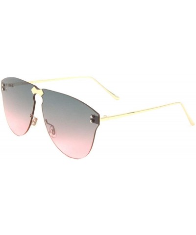Oceanic Color Rimless Designer Inspired One Piece Shield Sunglasses - Smoke Pink - CJ197S87IQI $10.99 Rimless
