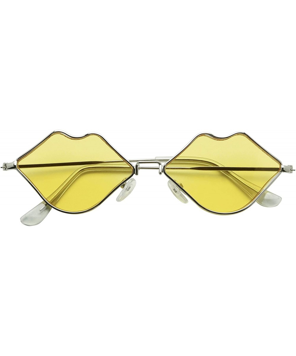 Small Retro Kiss Lip Shaped Sunglasses Slim Metal Wire Frame Flat Lens Womens Cute Chic Fashion Shades - Yellow - CQ195M7268R...