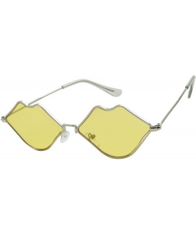 Small Retro Kiss Lip Shaped Sunglasses Slim Metal Wire Frame Flat Lens Womens Cute Chic Fashion Shades - Yellow - CQ195M7268R...