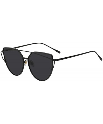 Women Oversized Cat Eye Metal Twin Beam Frame Sunglasses Colored Flat Lenses - Black-smoke - CB18I6MA66X $5.86 Oversized