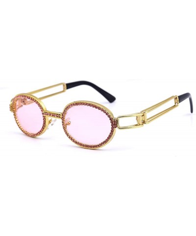 Vintage Steampunk Small Round Diamond Sunglasses for Women Men Fashion Colorful Rhinestone Shades UV400 - Pink - C318W67ICW9 ...