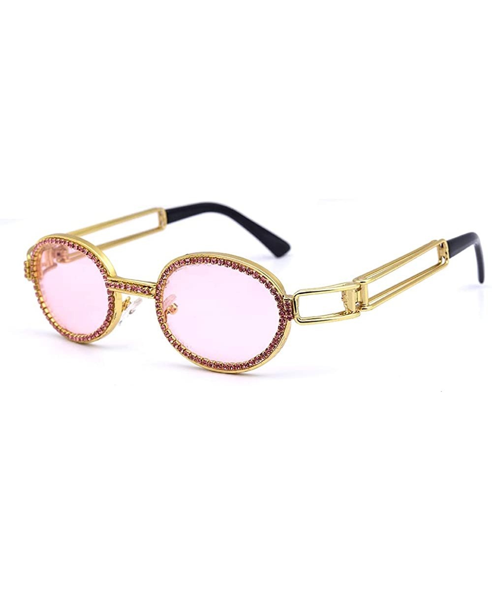 Vintage Steampunk Small Round Diamond Sunglasses for Women Men Fashion Colorful Rhinestone Shades UV400 - Pink - C318W67ICW9 ...