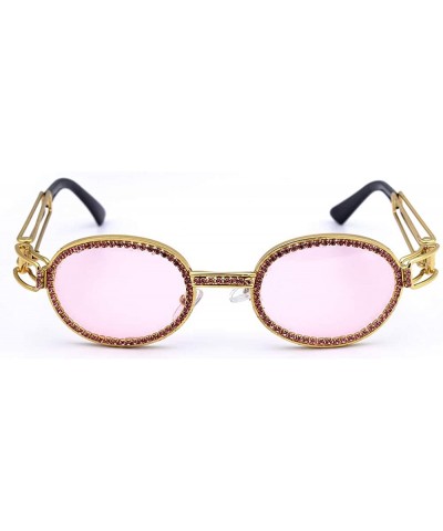 Vintage Steampunk Small Round Diamond Sunglasses for Women Men Fashion Colorful Rhinestone Shades UV400 - Pink - C318W67ICW9 ...