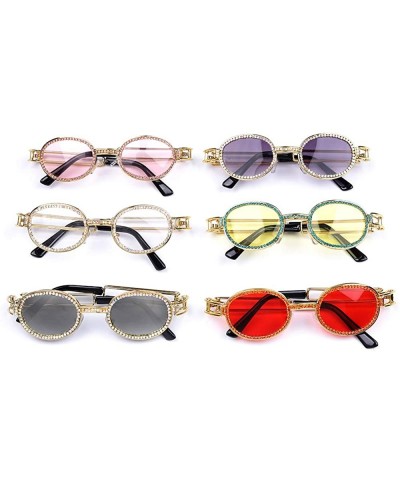 Vintage Steampunk Small Round Diamond Sunglasses for Women Men Fashion Colorful Rhinestone Shades UV400 - Pink - C318W67ICW9 ...