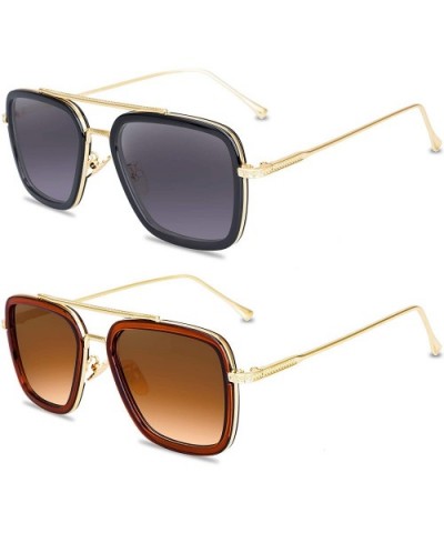 Tony Stark Sunglasses Retro Aviator Sunglasses Square Metal Frame Iron Man Sunglasses - CP18T8R5WQX $9.98 Round