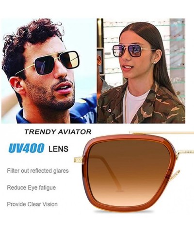 Tony Stark Sunglasses Retro Aviator Sunglasses Square Metal Frame Iron Man Sunglasses - CP18T8R5WQX $9.98 Round