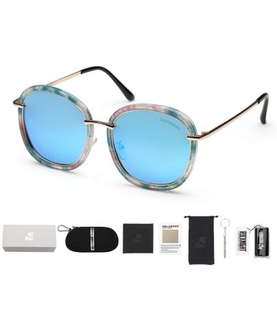 Polarized Women's Sunglasses Fashionable Floral Frame Oval Blue Mirrored Lens UV Protection Outdoor - C4182A7NISD $6.73 Round