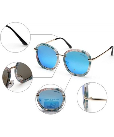 Polarized Women's Sunglasses Fashionable Floral Frame Oval Blue Mirrored Lens UV Protection Outdoor - C4182A7NISD $6.73 Round