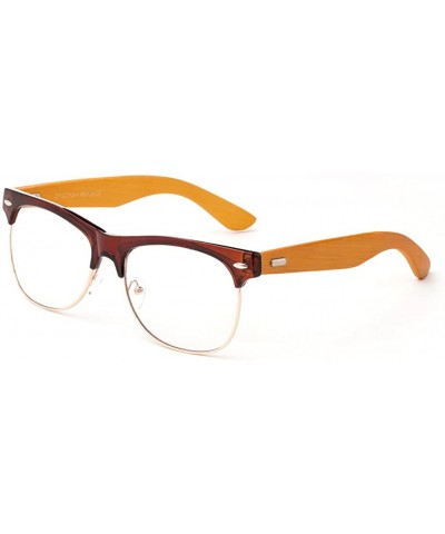 Half Metal Frame Modern Designer Fashion Clear Lens Glasses for Men - Brown/Gold/Dark Bamboo - CB12LC7ZOON $7.93 Round