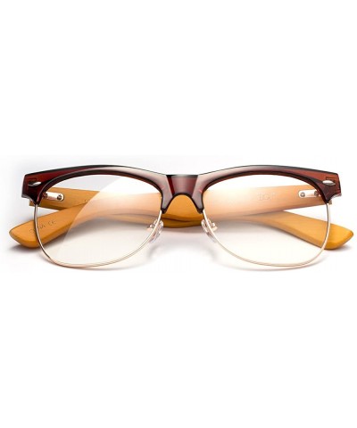 Half Metal Frame Modern Designer Fashion Clear Lens Glasses for Men - Brown/Gold/Dark Bamboo - CB12LC7ZOON $7.93 Round