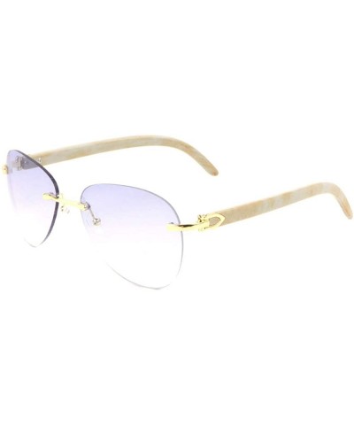 Thick Super Dark Rimless Lens Wood Temple Fashion Sunglasses - Blue - CU198D09525 $13.66 Rimless