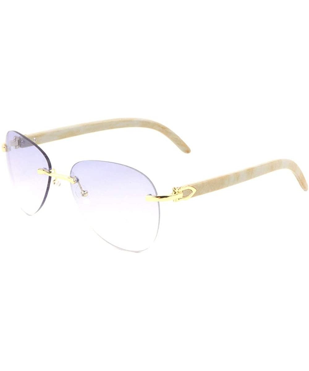 Thick Super Dark Rimless Lens Wood Temple Fashion Sunglasses - Blue - CU198D09525 $13.66 Rimless