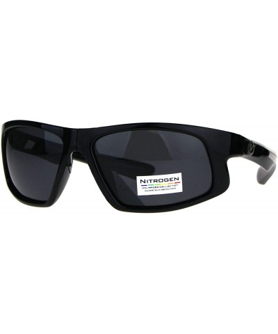Nitrogen Mens Polarized Lens Sunglasses Wrap Around Rectangular UV 400 - Black Silver - CR189WEEAR0 $10.04 Wrap