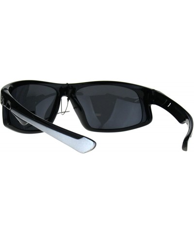 Nitrogen Mens Polarized Lens Sunglasses Wrap Around Rectangular UV 400 - Black Silver - CR189WEEAR0 $10.04 Wrap