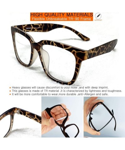 Retro Nerd Geek Oversized Eye Glasses Horn Rim Framed Clear Lens Spectacles - Matt Leopard 376 - CG19CUX284S $8.72 Square