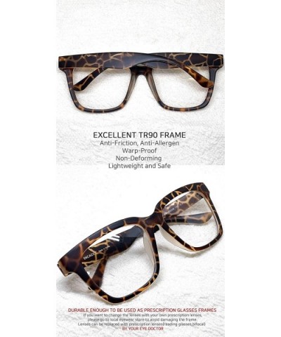 Retro Nerd Geek Oversized Eye Glasses Horn Rim Framed Clear Lens Spectacles - Matt Leopard 376 - CG19CUX284S $8.72 Square