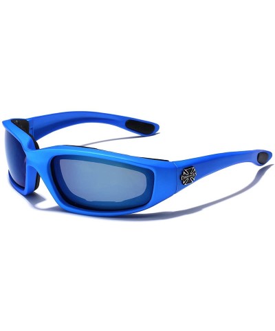 Padded Bikers Sport Sunglasses Offered in Variety of Colors - Blue - Ice - CC12O7Y1JS2 $8.08 Sport