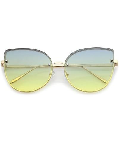 Women's Oversize Slim Metal Rimless Gradient Flat Lens Cat Eye Sunglasses 61mm - Gold / Blue-yellow - CL12NVF5W3L $6.69 Cat Eye