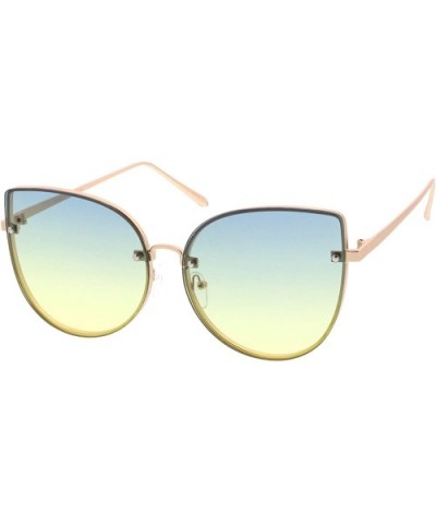 Women's Oversize Slim Metal Rimless Gradient Flat Lens Cat Eye Sunglasses 61mm - Gold / Blue-yellow - CL12NVF5W3L $6.69 Cat Eye