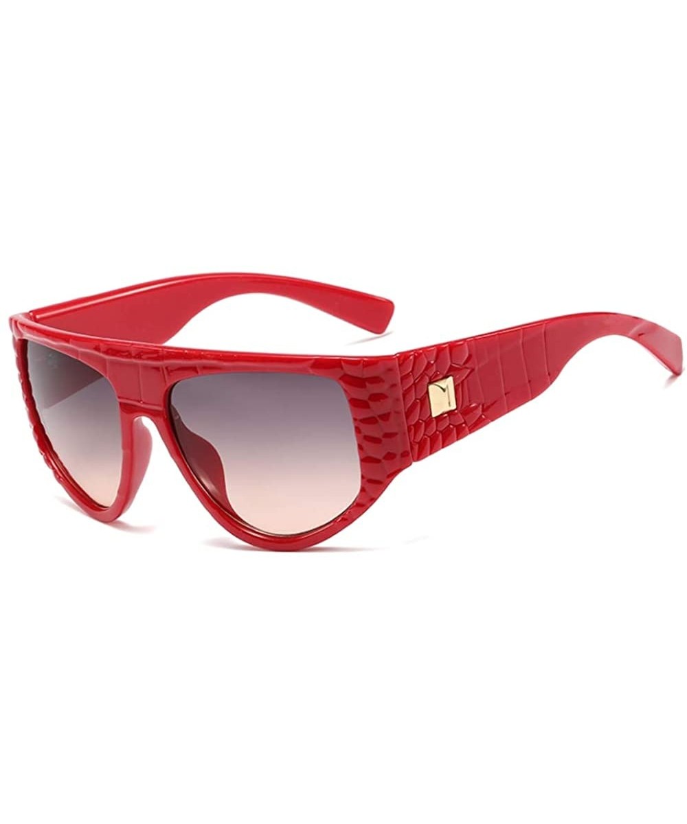 Large Square Aviator Sunglasses for Women Visor Flat Top Shield Shades Thick Rim - Red / Gradient - C2194ERYH44 $12.35 Wrap