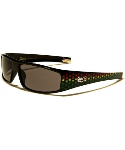 Slim Rectangular Rasta Marijuana Weed Leaf Wrap Around Sunglasses - Glossy Black Frame - CY18ULZO973 $6.40 Wrap
