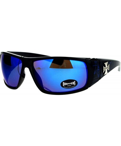 Sunglasses Mens Biker Wrap Around Shield Frame Spider Webs - Black Blue (Blue Mirror) - C8186OU8I04 $7.97 Shield