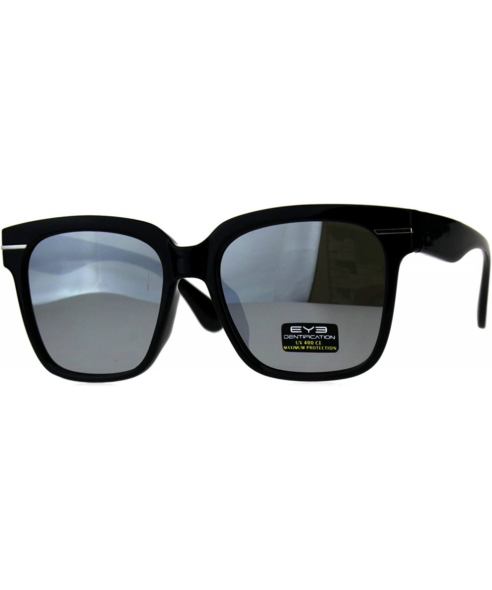 Plastic Oversize Horn Rim Geeky Nerd Sunglasses - Black Silver - CF18D38RKKW $9.01 Rectangular