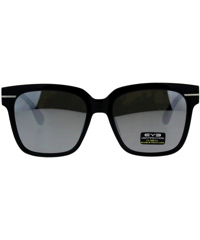 Plastic Oversize Horn Rim Geeky Nerd Sunglasses - Black Silver - CF18D38RKKW $9.01 Rectangular