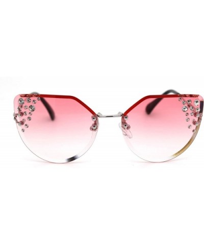Womens Bevel Edge Rhinestone Oversize Rimless Cat Eye Sunglasses - Silver Pink - CY18Y3W48M0 $12.77 Cat Eye