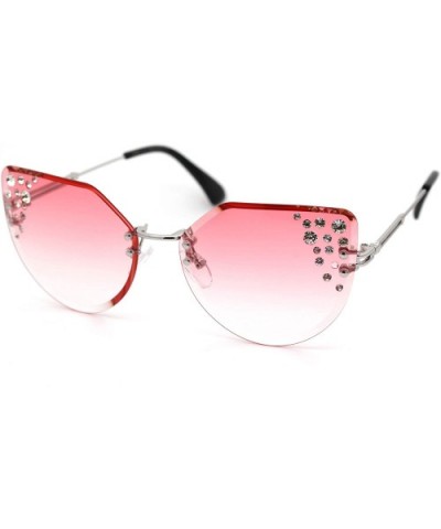 Womens Bevel Edge Rhinestone Oversize Rimless Cat Eye Sunglasses - Silver Pink - CY18Y3W48M0 $12.77 Cat Eye