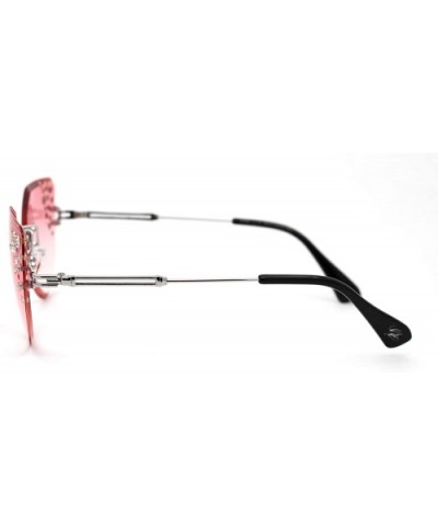 Womens Bevel Edge Rhinestone Oversize Rimless Cat Eye Sunglasses - Silver Pink - CY18Y3W48M0 $12.77 Cat Eye