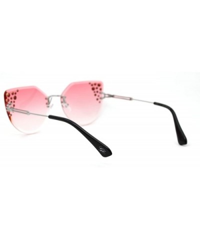 Womens Bevel Edge Rhinestone Oversize Rimless Cat Eye Sunglasses - Silver Pink - CY18Y3W48M0 $12.77 Cat Eye