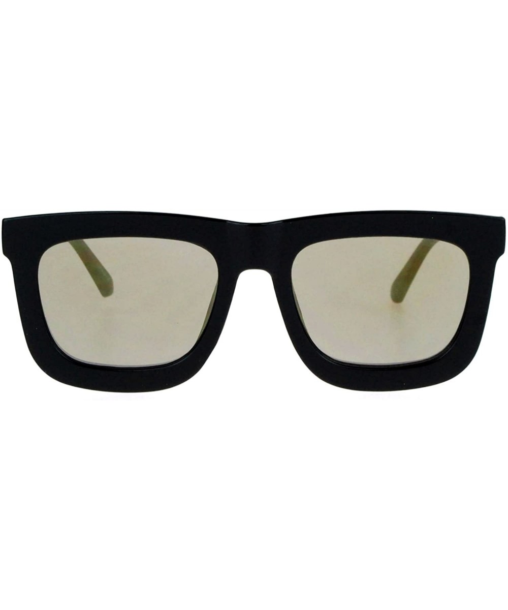 Retro Unique Flat Lens Rectangular Horn Rim Mirrored Mirror Lens Sunglasses - Black Gold - CG1260IBML3 $6.40 Wayfarer