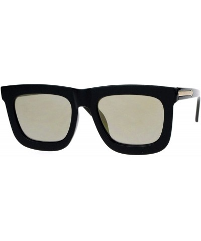 Retro Unique Flat Lens Rectangular Horn Rim Mirrored Mirror Lens Sunglasses - Black Gold - CG1260IBML3 $6.40 Wayfarer