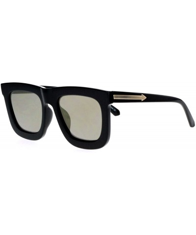 Retro Unique Flat Lens Rectangular Horn Rim Mirrored Mirror Lens Sunglasses - Black Gold - CG1260IBML3 $6.40 Wayfarer