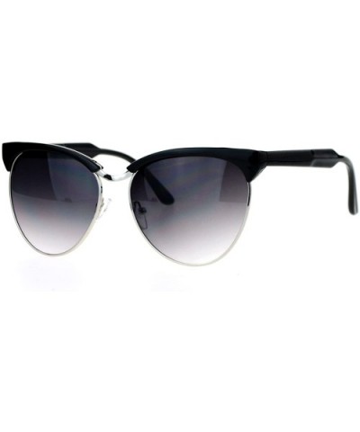 Womens Oversize Cat Eye Half Rim Designer Sunglasses - Black Silver - CI12EFCQUJP $8.61 Cat Eye