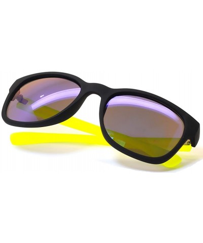 Women Style Sunglasses Flat Matte Reflective Blue Mirror Lens Soft Finish Yellow-Green Frame Uv Protection - C411N5BIDA1 $5.3...