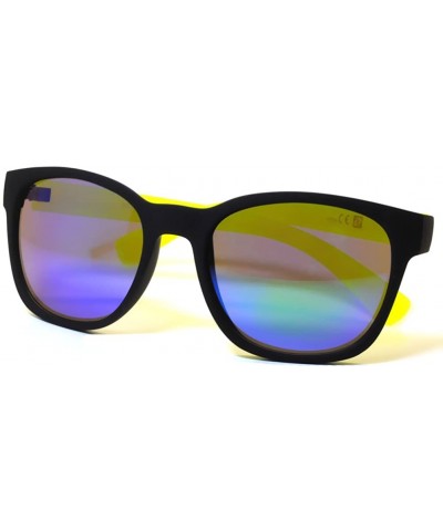 Women Style Sunglasses Flat Matte Reflective Blue Mirror Lens Soft Finish Yellow-Green Frame Uv Protection - C411N5BIDA1 $5.3...
