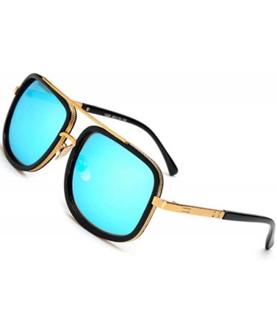 Retro Oversized Pilot Sunglasses Square Frame Metal Men Women Mirror Lens Blue Silver Pink Black - Blue - C1184644YHU $12.05 ...