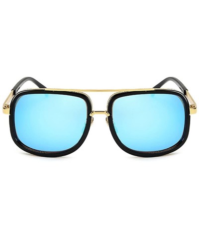 Retro Oversized Pilot Sunglasses Square Frame Metal Men Women Mirror Lens Blue Silver Pink Black - Blue - C1184644YHU $12.05 ...