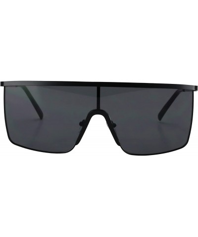 Oversized Flat Top Square VINTAGE RETRO SHIELD VISOR Style Aviator SUNGLASSES - Black/Black - CJ18DD9IGQK $13.06 Goggle