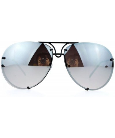 Rimless Retro Vintage Style Oversize Mirror Lens Pilot Sunglasses - Black Mirror - C012N1IALS5 $9.43 Oversized