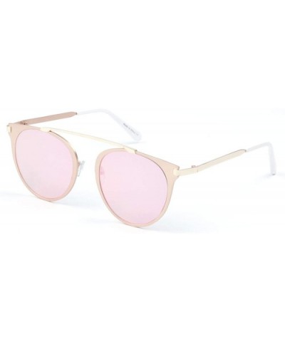 Women Metal Retro Brow-Bar Round Cat Eye UV Protection Fashion Sunglasses - Pink - CD18WR9TEWQ $12.38 Goggle