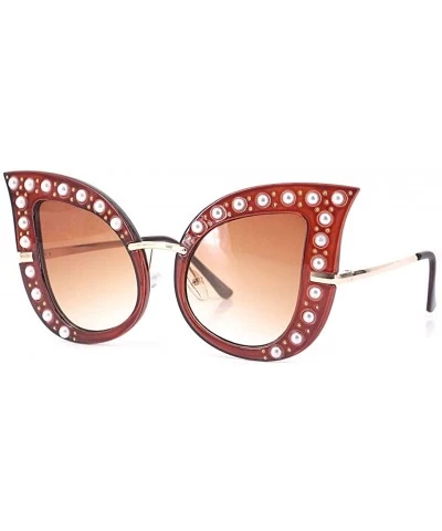 Fashion Oversized Sparkling Crystal Cat Eye Rhinestones Sunglasses UV Protection - Tawny Frame Tawny Lens - CV18SSWG9EH $12.0...