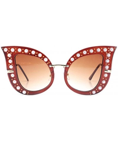 Fashion Oversized Sparkling Crystal Cat Eye Rhinestones Sunglasses UV Protection - Tawny Frame Tawny Lens - CV18SSWG9EH $12.0...