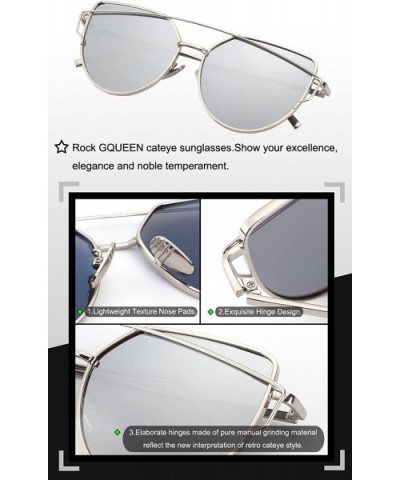 Women's Oversized Polarized Metal Frame Mirrored Cat Eye Sunglasses MT3 - A Silver Frame/Silver Mirrored Lens - CC12LXOIBDB $...