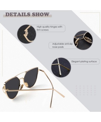 Cat Eye Mirrored Flat Lenses Polarized Metal Frame Women Sunglasses SR004 - CU18NL7HAAG $12.53 Round