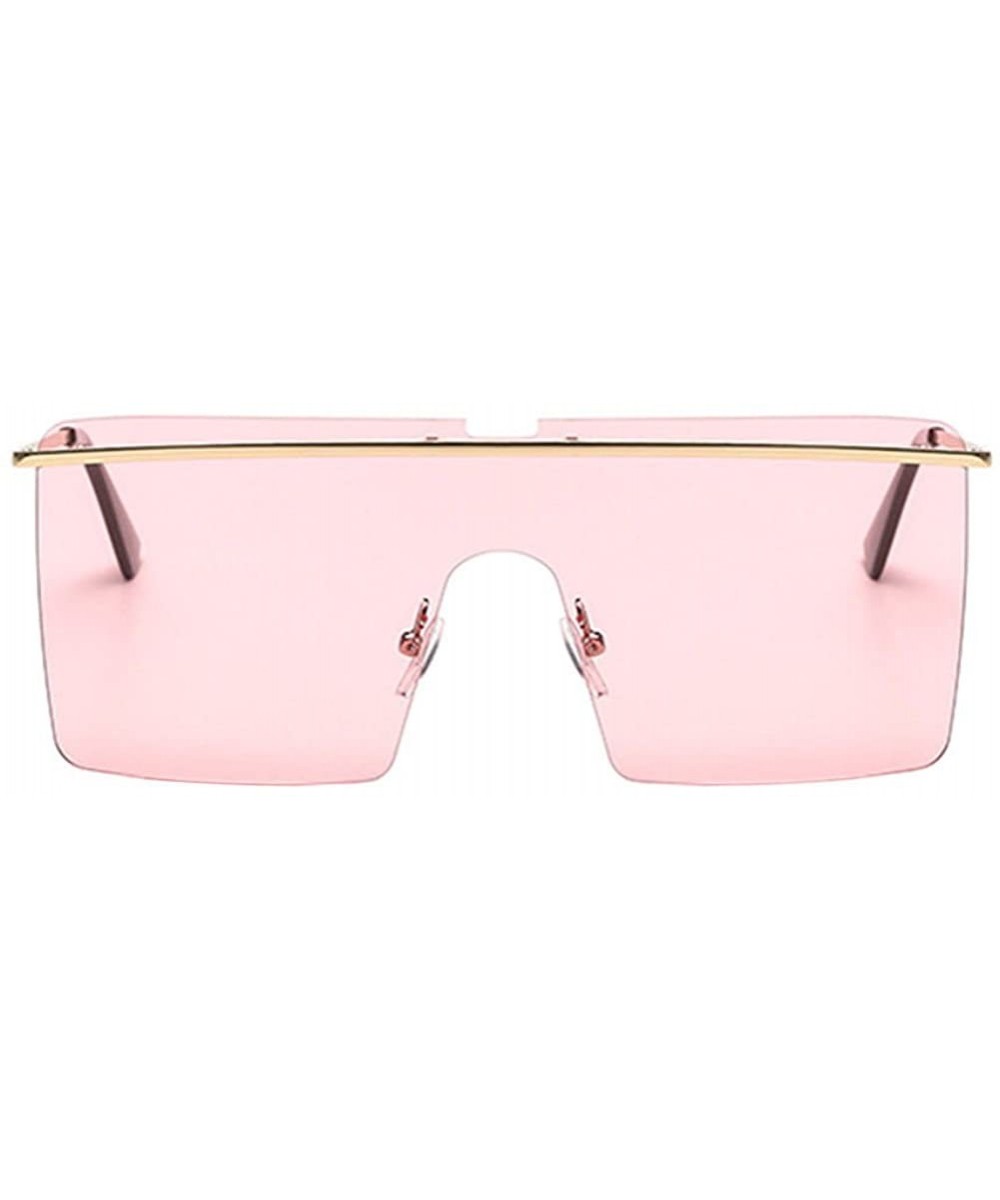 Unisex Large One Piece Flat Top Oversized Square Sunglasses Vintage - Gold Metal Frame & Pink Lens - CF18CX5UH0K $8.80 Square