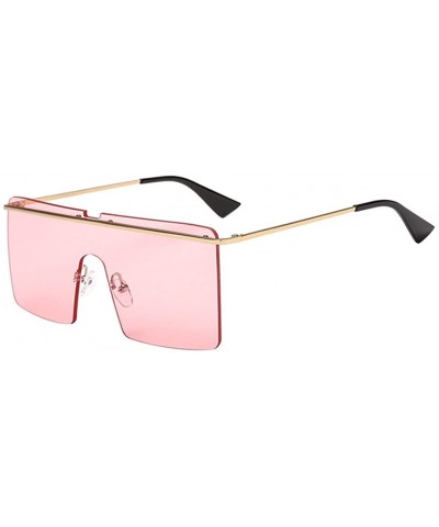 Unisex Large One Piece Flat Top Oversized Square Sunglasses Vintage - Gold Metal Frame & Pink Lens - CF18CX5UH0K $8.80 Square