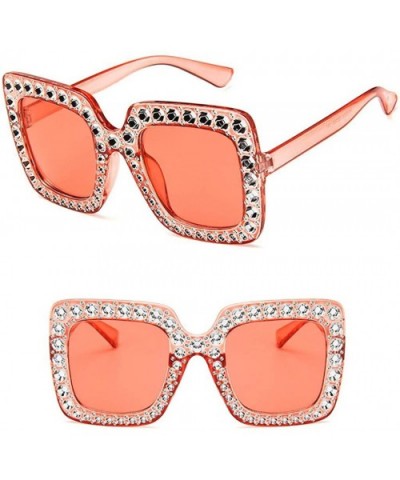 Women Fashion Square Frame Rhinestone Decor Sunglasses Ladies Sunglasses - Pink - CG199S02E3K $21.54 Square